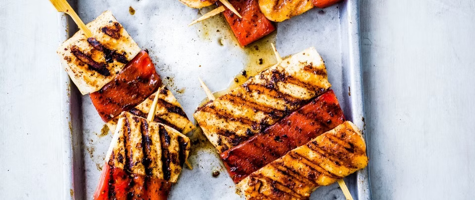 SPICED HALLOUMI AND WATERMELON SKEWERS