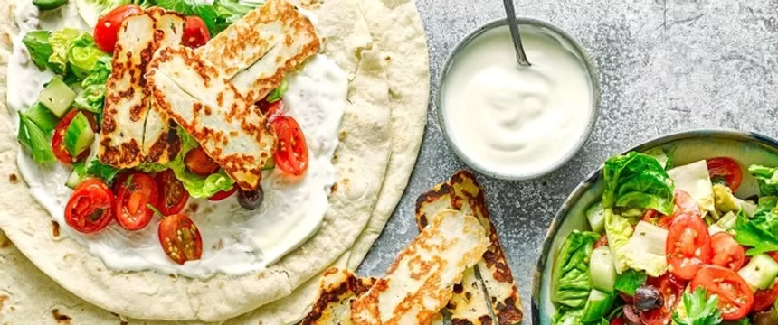 HALLOUMI AND GREEK SALAD WRAPS